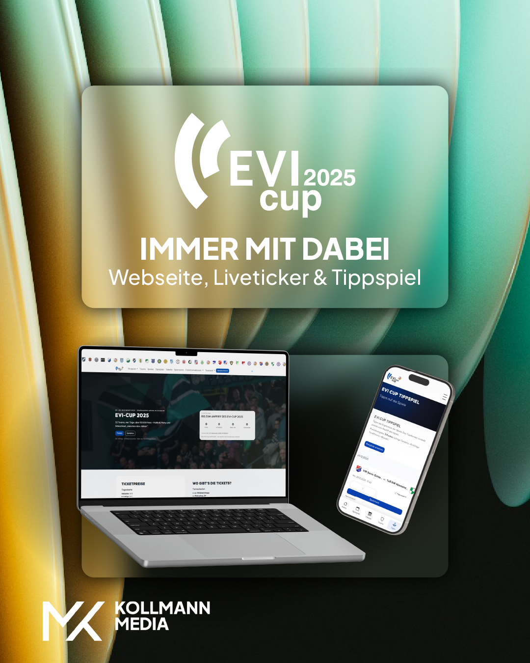 Digitale Plattform des EVI Cups 2025 auf Laptop und Smartphone